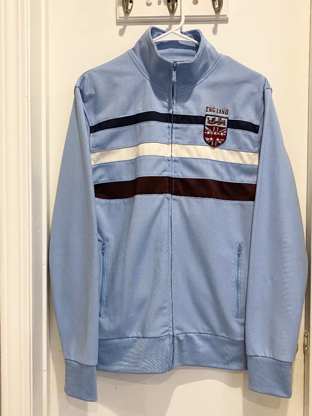 Vintage 5 Star Sports England Track Jacket Light Blue Stripe Retro Size S